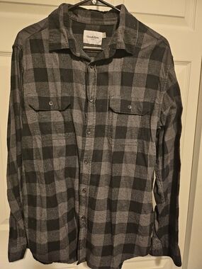 Goodfellow & Co Gray and Black Plaid Button-Down Shirt